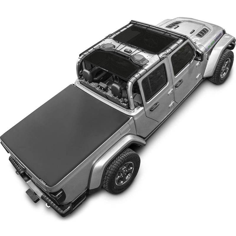 Alien Sunshade Jeep Gladiator Sun Shade Black (2018-2023) Jeep Gladiator Accessories, Front & Rear Mesh Sunshade, 4 Door Top, Reduces Wind & Noise Universal Fit - Image 1